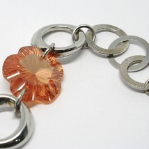 925 STERLING SILVER BRACELET BIG ORANGE FACETED FLOWER, DAISY, WORKED CIRCLES image 2