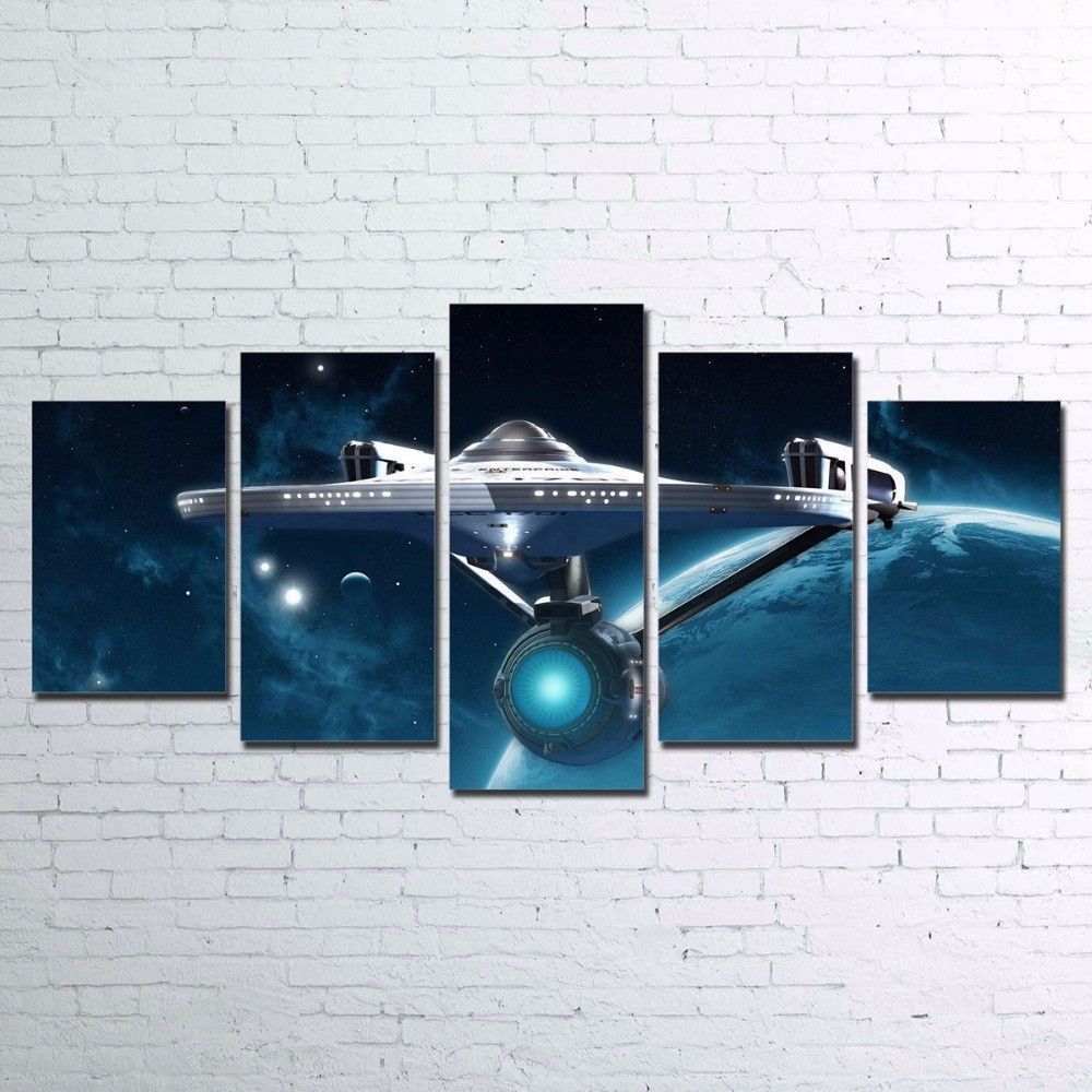 Star Trek Enterprise poster 5 Piece Canvas Art Wall Art Picture Home