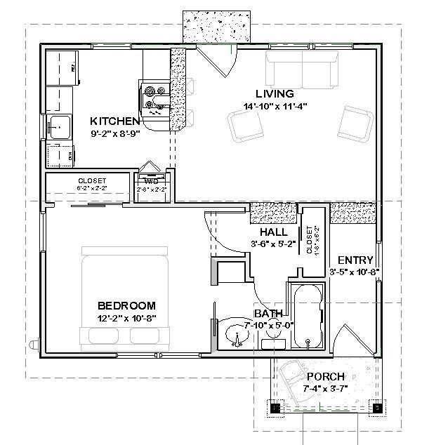 Custom Tiny  House  Home  Building  Plans  1 bed Cottage 575 sf 