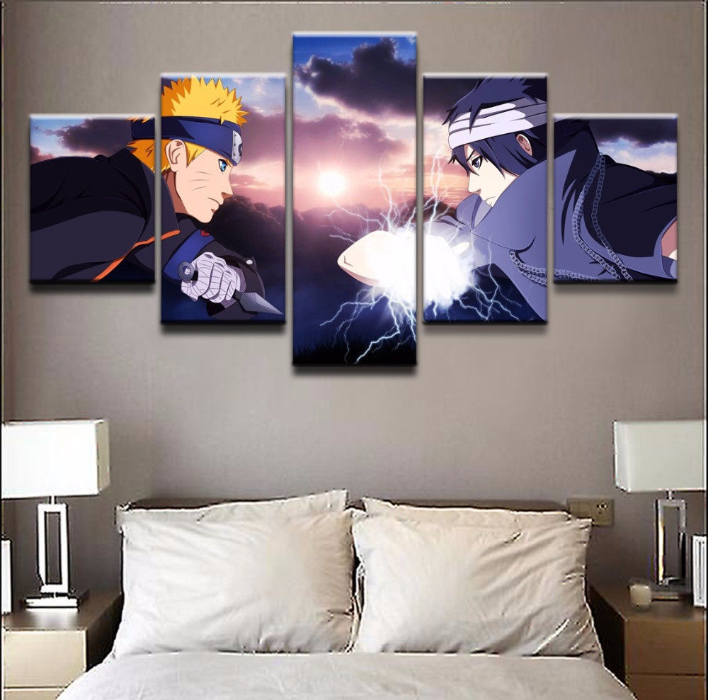 Naruto vs Sasuke Forest of Death Anime 5 Panel Canvas Print Wall Art ...