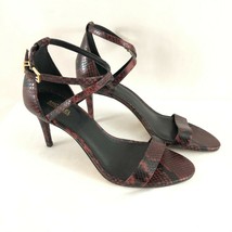 Michael Kors Womens Sandals Heels Strappy Leather Faux Snakeskin Brown S... - $43.53