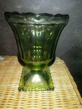Vintage Lenox Green Glass Pedestal Vase Fluted Footed Avocado Green Planter - $9.27