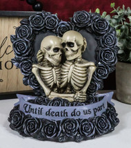 Love Never Dies Black Wedding Roses Heart Wreath Skeleton Couple Figurin... - $24.99