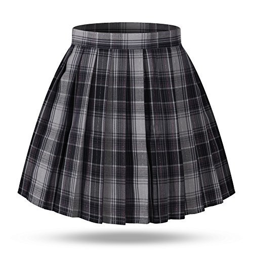 Girl's A-line Kilt Plaid Pleated Skirts (XS,Grey mixed purple )