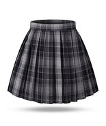 Girl&#39;s A-line Kilt Plaid Pleated Skirts (XS,Grey mixed purple ) - $19.79