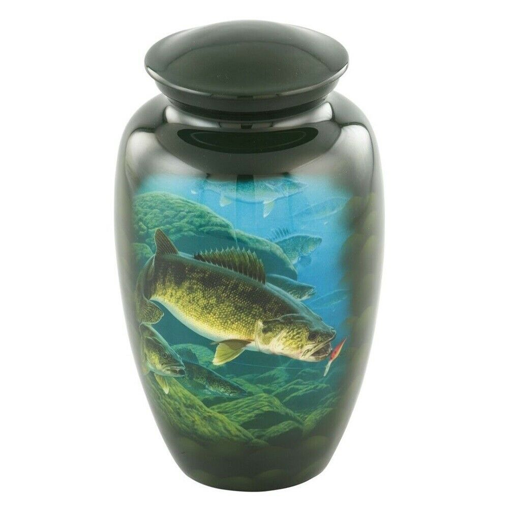Large/Adult 210 Cubic Inch Metal Walleye Fish Funeral Cremation Urn for