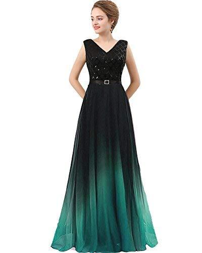 Lemai Plus Size Black Sequined Ombre Chiffon Gradient Prom Evening Dress Turquoi