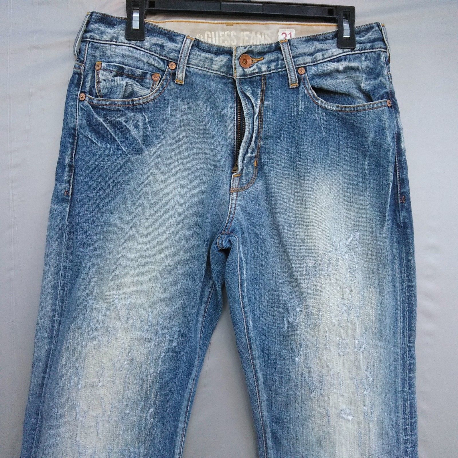 Guess Slim Straight Leg Jeans Men/'s Size 34 X 30 Low Rise Dark Distressed Wash