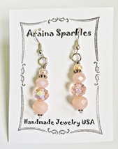 Araina Sparkles Pink Glass & River Pearl Earrings New on Card USA - $9.95