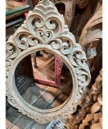 Artizay Wooden Carved Engraved Handmade Gubi Mirror Oval Shaped White Color - $415.56