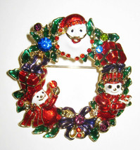 Garland christmas santa and snowman brooch with crystals - $20.97