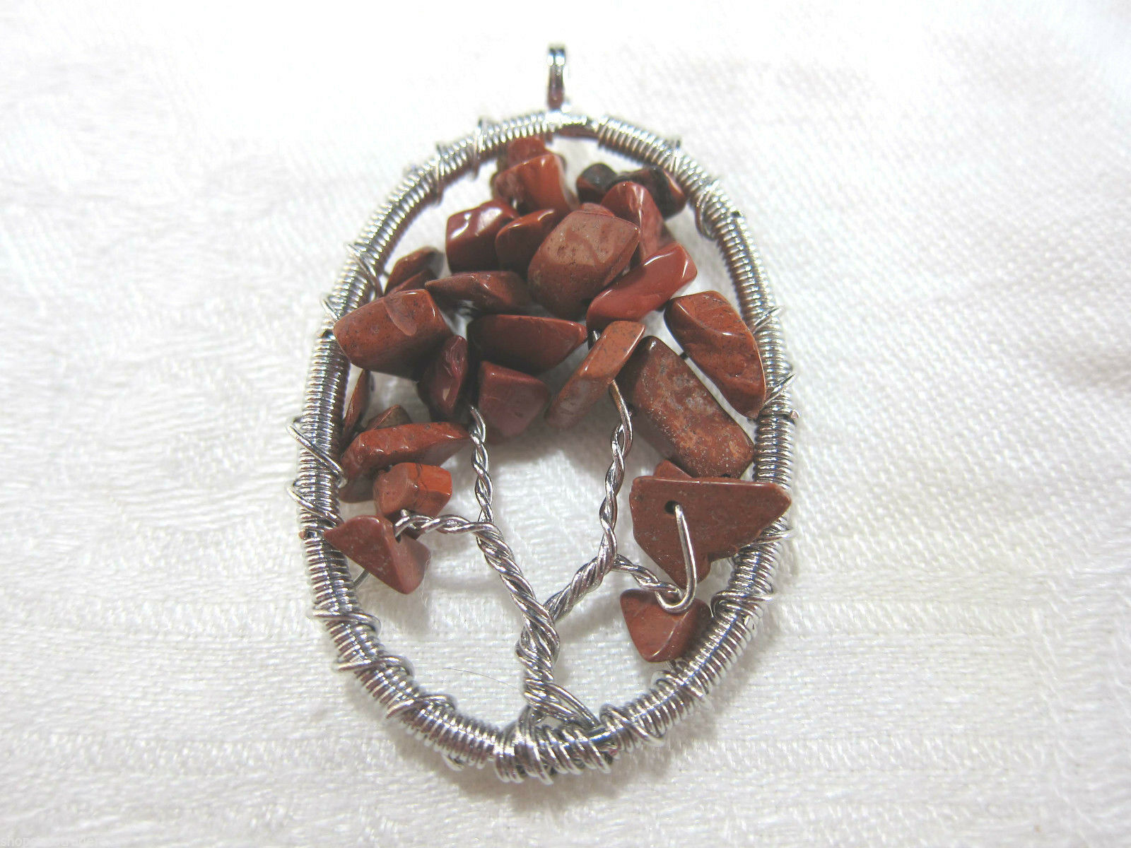 Red Jasper Pendant Oval Tree of Life Wire Wrapped Pendant Only No Chain