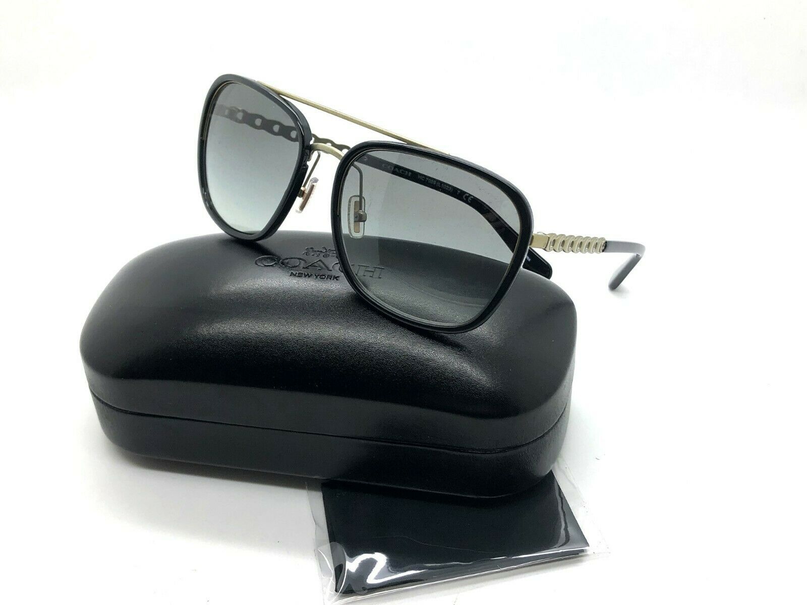 New Coach sunglasses HC7089 931811 58 Black Gold Gradient Chain AUTHENTIC 7089