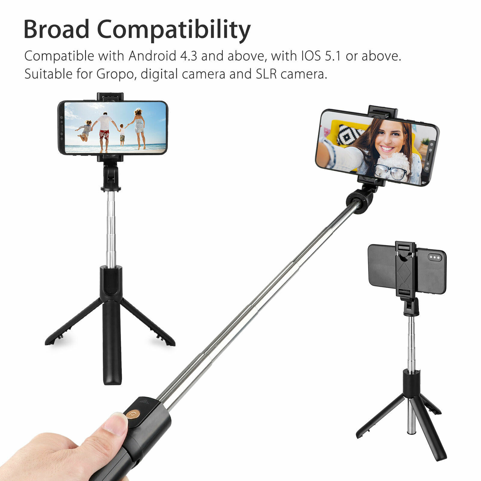 Extendable Handheld Desk Selfie Stick w/ Monopod Stand Tripod Phone Camera Stand Mounts & Holders