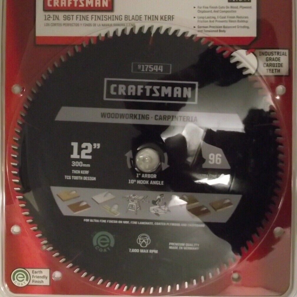 Craftsman 17544  12" x 96T Fine Finishing Carbide Saw Blade Thin Kerf Germany - $31.68