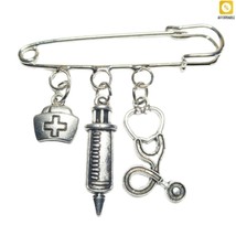 Brooch Men Women Nurse Cap Medical Syringe Stethoscope Cute Brooch Jewelry - $6.96