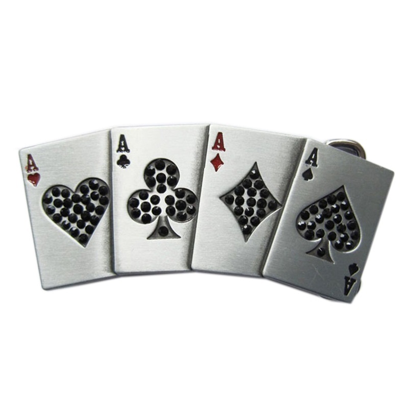 New Hip Hop Black Rhinestones 4 Ace Poker Card Bling Belt Buckle