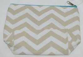 Ganz Brand ER39002 Chevron Design Beige Tan Teal Zipper Makeup Bag image 7