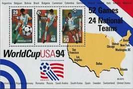 1994 World Cup Soccer Championships Souvenir Sheet of 3 Stamps Scott 2837 - $4.95