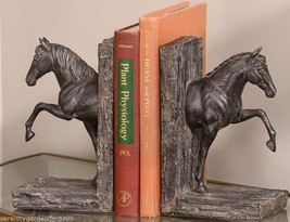 Horse Bookends Set 8.7" High Antiqued Bronze Finish Polyresin Galloping Prancing image 2