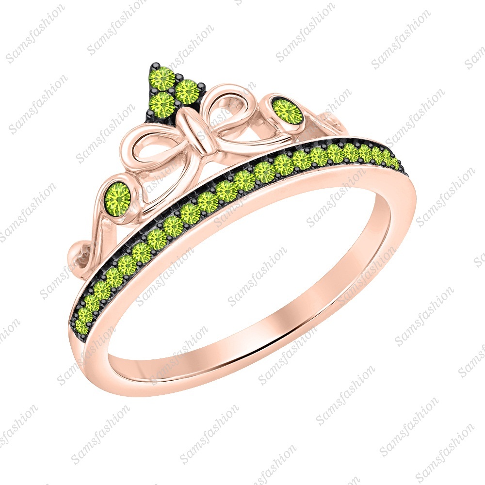 14k Rose Gp 925 Sterling Silver Peridot Disney Princess Crown Ring For Women's