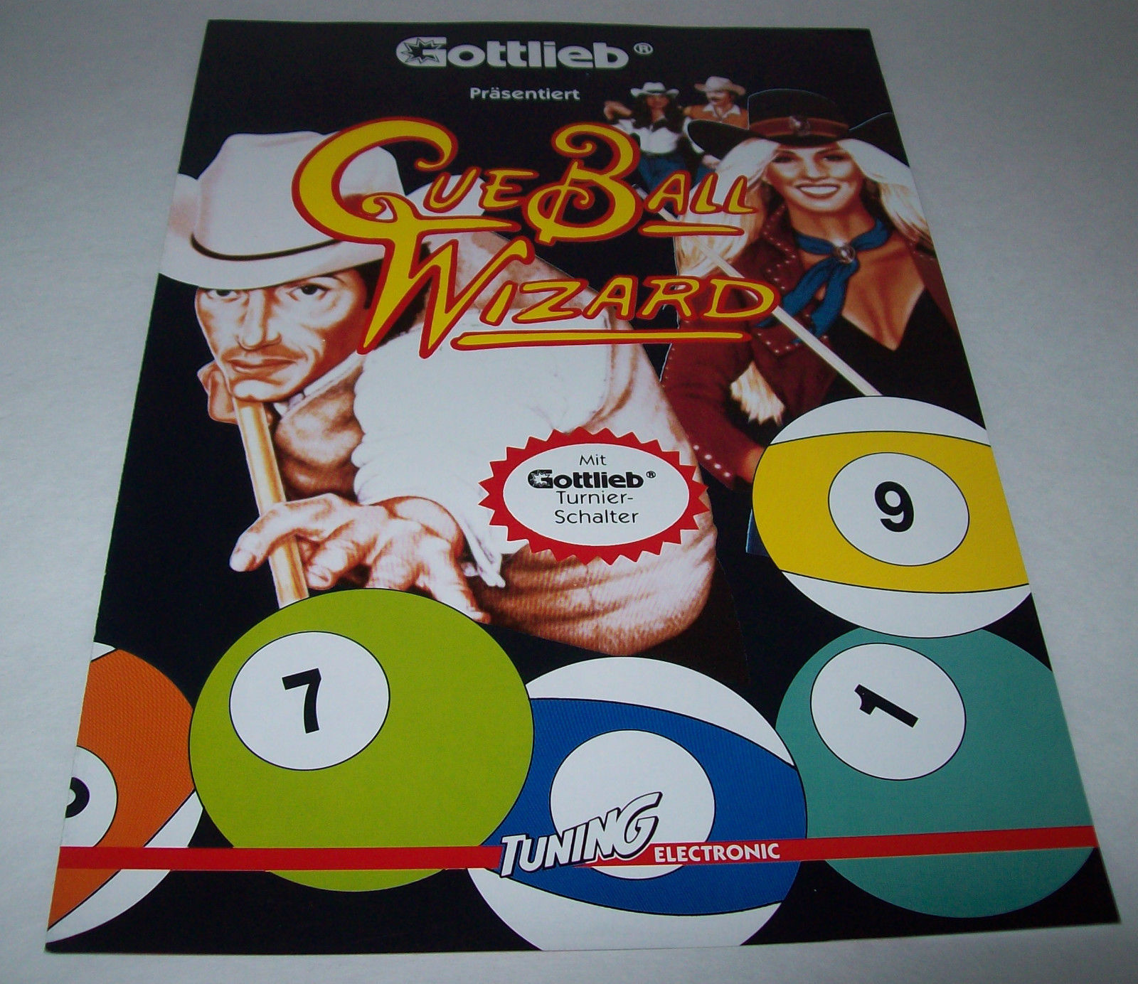 CUE BALL WIZARD 1992 GERMAN EDITION GOTTLIEB NOS PINBALL MACHINE PROMO