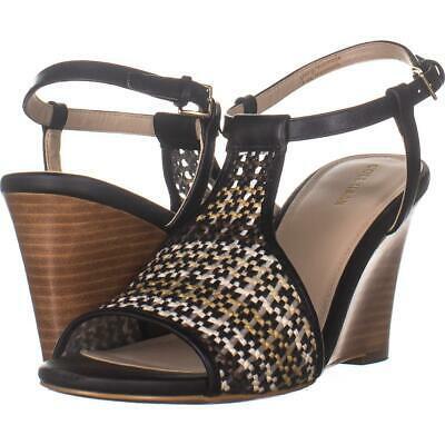 Cole Haan Maddie Open Toe Wedge Sandals  380  Black Woven 