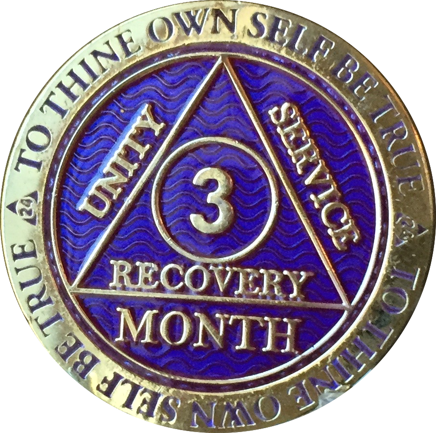 3 Month AA Medallion Reflex Purple Gold Plated Sobriety 90 Day Chip Coin