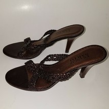 Franco Sarto Brown Sandals 3" Heels Braided Woven Straps Slip-On Size 8M Leather - $29.65