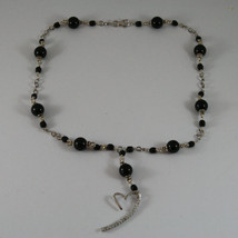 .925 SILVER RHODIUM NECKLACE WITH BLACK ONYX AND EXTENDED HEART WITH ZIRCONIA image 2