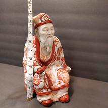 Antique Chinese Bisque Hand Painted Sculpture of Wise Man in Red White Robe image 3