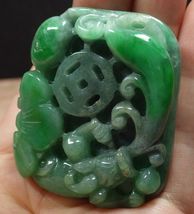 Certified Green Natural A Jade jadeite pendant Dragon Pi Xiu Lotus Flower 风水貔貅 - $192.99