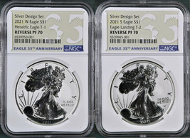 2021 Reverse Proof Silver Eagle 2 Coin Designer Set, Ngc Rev Pf 70, 35th Anniv - £392.90 GBP