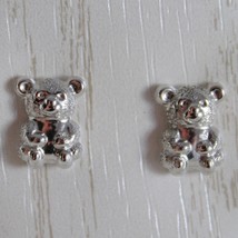 18K WHITE GOLD EARRINGS WITH MINI SATIN BEAR BEARS FOR KIDS CHILD, MADE IN ITALY image 1