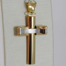 18K YELLOW WHITE GOLD CROSS SMOOTH STYLIZED FINELY WORKED CURVED MADE IN ITALY image 3