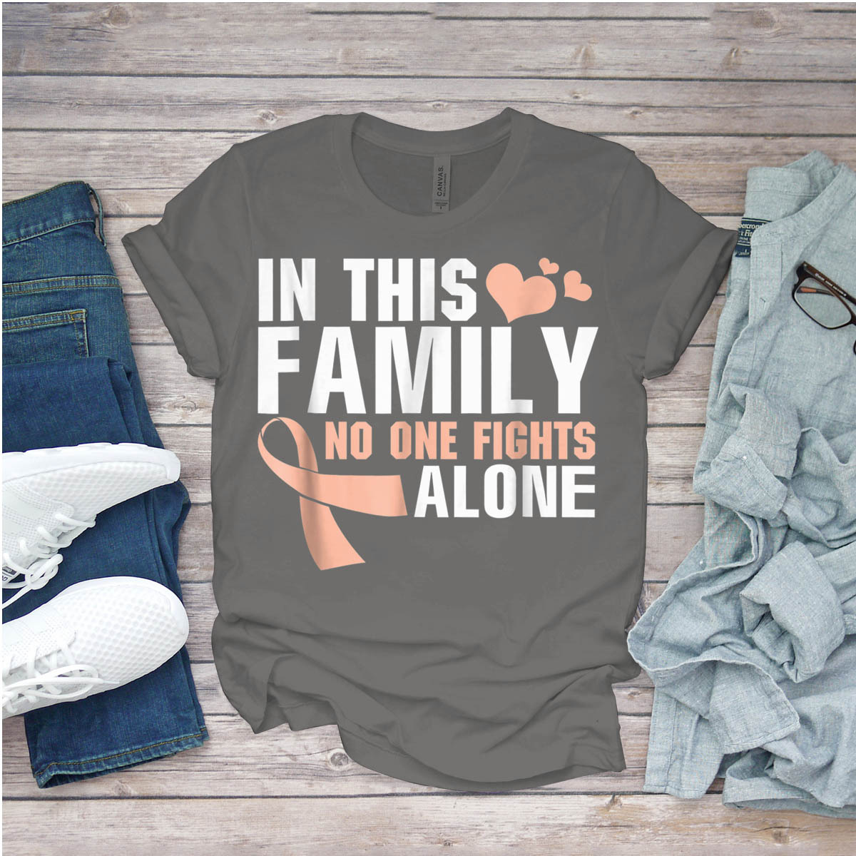 In This Family No One Fights Alone Uterine Cancer T-Shirt Birthday ...