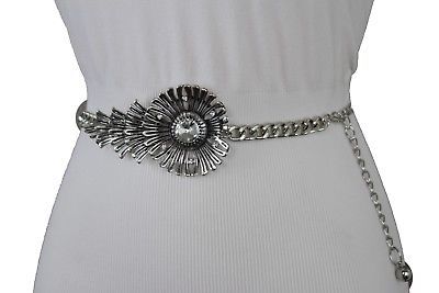 New Women Rusty Gold Metal Band Waist Hip Belt Red Beads Star Flower Buckle S M