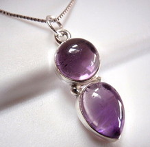 Amethyst Double Gem 925 Sterling Silver Necklace Round Teardrop New - $21.56