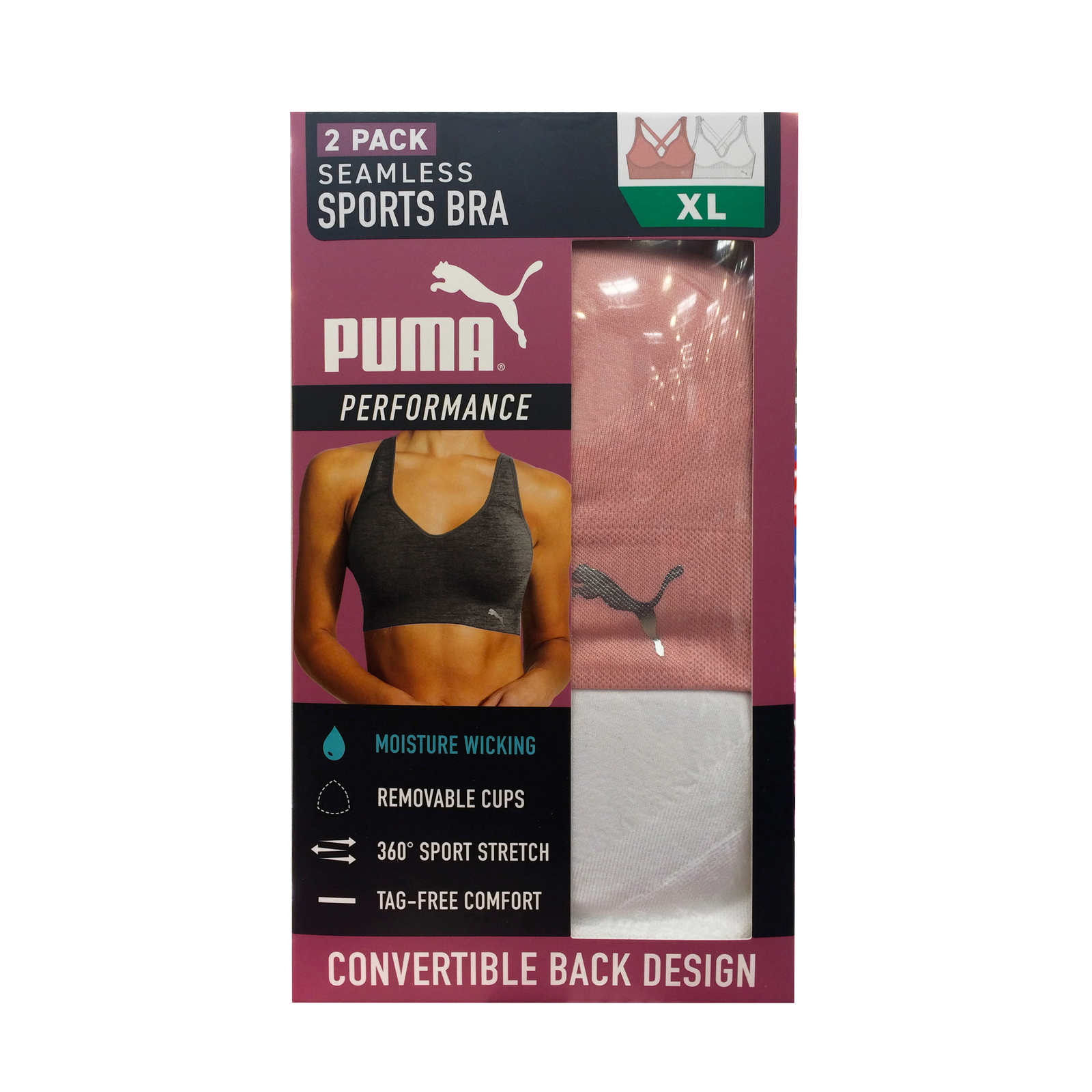 Puma Performance Women's Seamless Sports Bra 2 Pack Convertible Activewear Sz.XL - $23.99