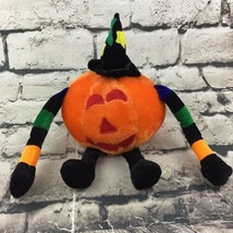 Halloween Jack-O-Lantern Pumpkin Vintage Plush In Witch Hat 5” Stuffed Animal - $17.90