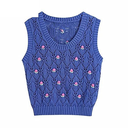 Sweet O Neck Floral Embroidery Hollw Out Crochet Short Knitting Sweater Lady Chi