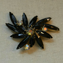 Vintage Black Crystal Juliana AB rhinestone floral flower Brooch Pin jewelry - $49.49