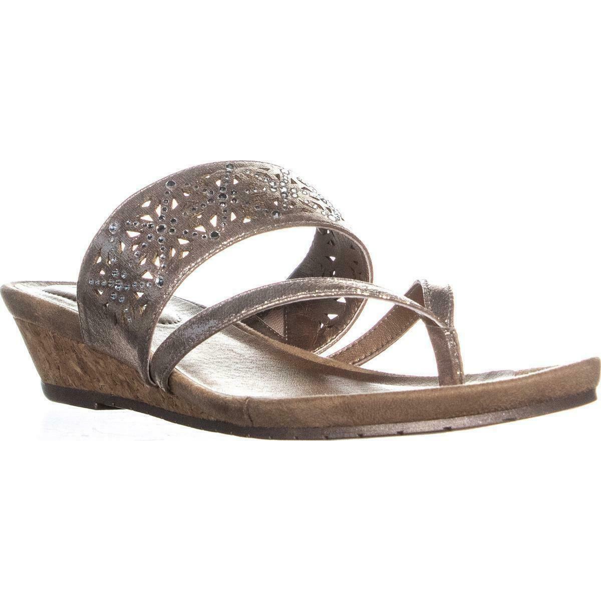 Kenneth Cole Great Chime Low Thong Wedge Sandals, Rose Gold - Sandals & Flip Flops