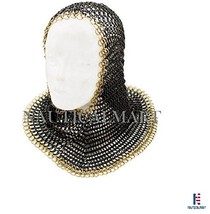 NauticalMart Medieval Knight Black And Gold Chain Mail Coif