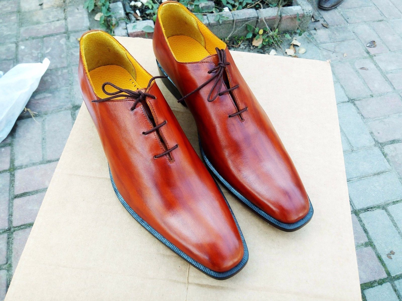 Handmade men tan leather shoes, leather whole cut shoes, men formal dress shoe 2