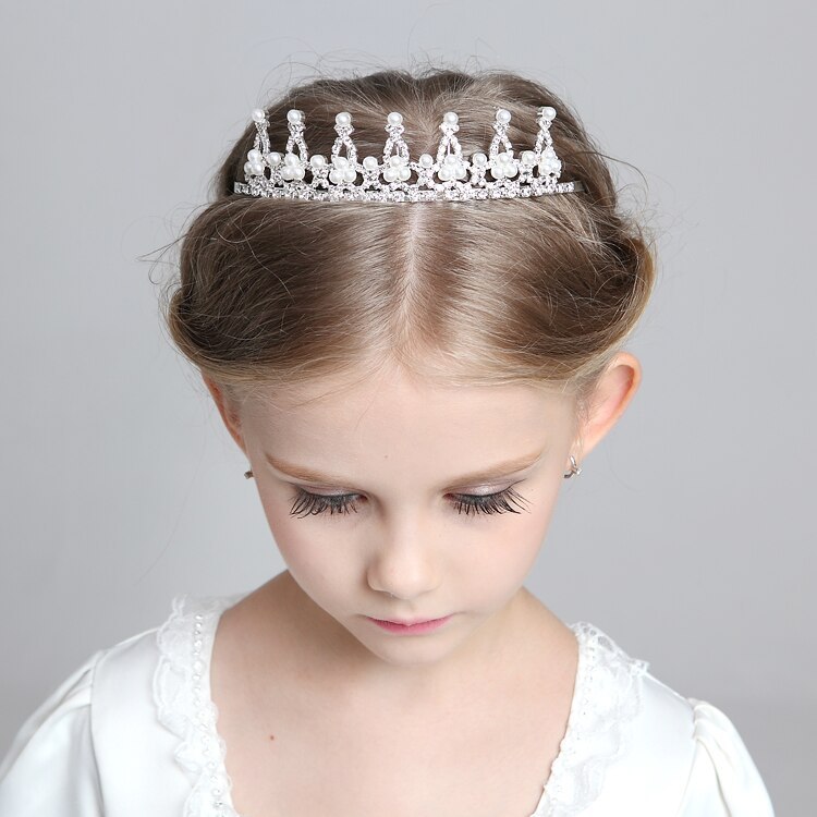 White Imitation Pearls Princess Crown Tiara Flower Girls Tiara Hairbands Fashion