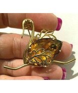 Vintage Signed Napier Amber Rhinestone Swan Bird Brooch Pin gold tone - $24.74