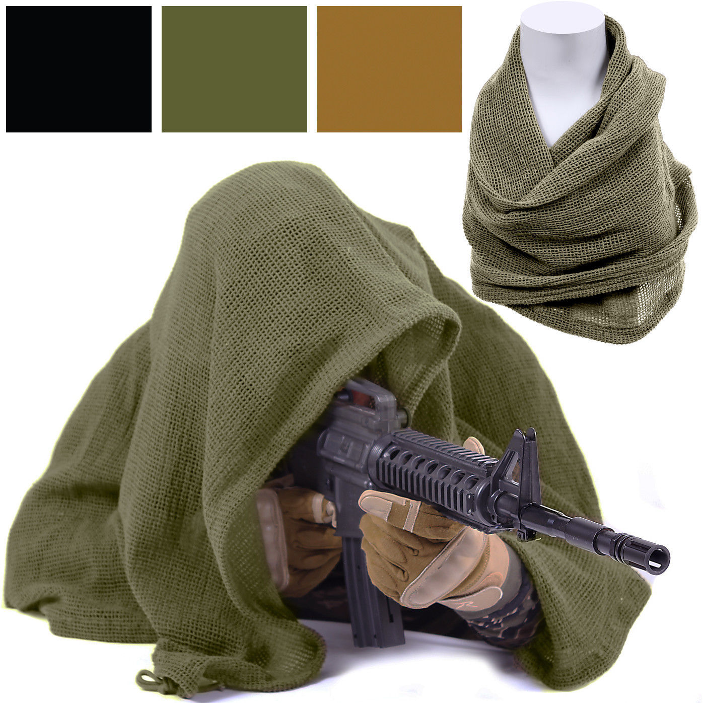 Tactical Concealment Sniper Veil Netting Mesh Hunting Scarf Head Cover