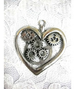 Steampunk Heart with Gears Solid USA Pewter Pendant Adjustable Necklace - $9.99