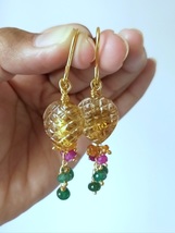Natural Hand Carving Citrine Gemstone and Beads Detachable Statement Earrings - $137.00